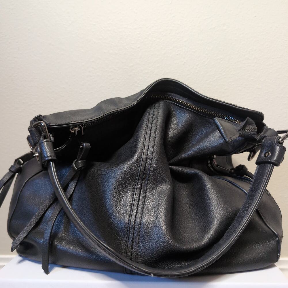 Black Faux Leather Shoulder Bag Minimalist